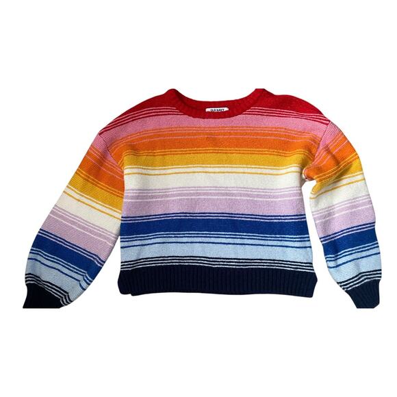 Old Navy Knit Sweater Striped Rainbow Wool Blend Girls Large 10-12 Top - Picture 5 of 6